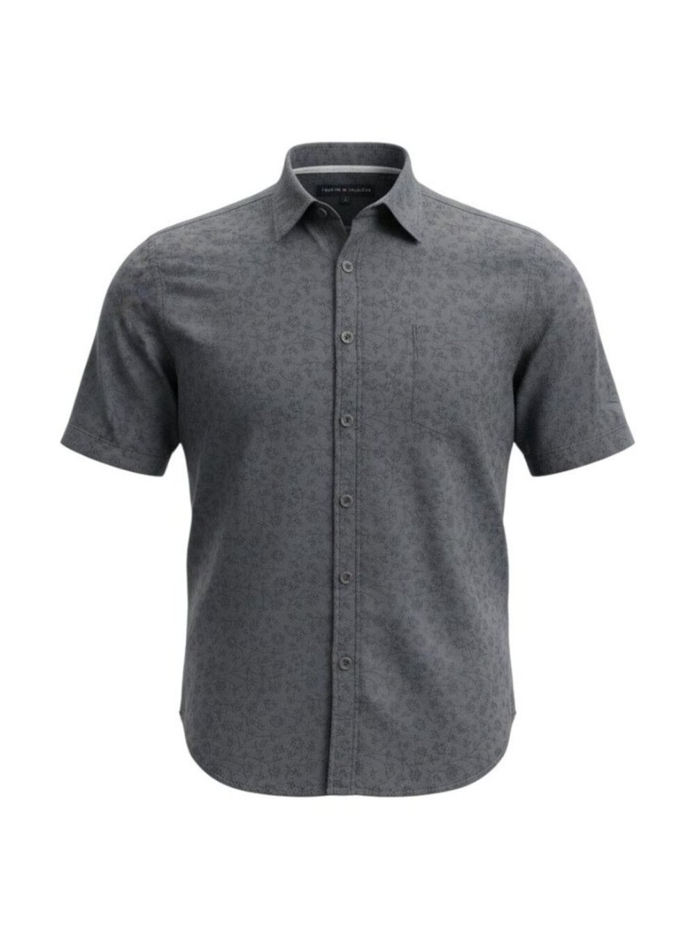 Tommy Hilfiger Mens Short Sleeve Button-Up Shirt Blue Embossed Floral Pattern L